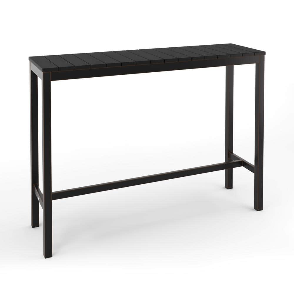 LUE BONA 55 in. W Black Outdoor Bar Table HDPS Material Rectangular