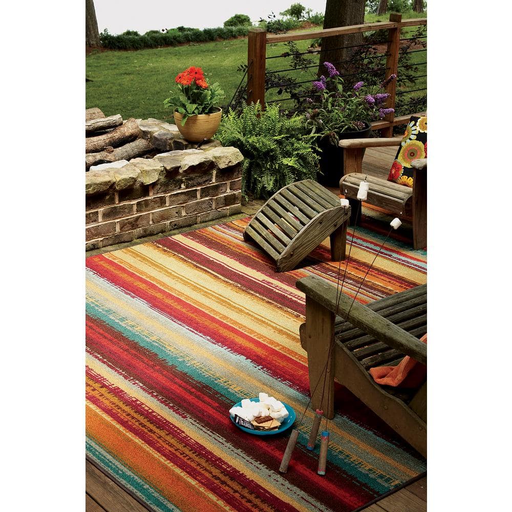 Multicolor Synthetic Stripe Rectangular Area Rug, 5' x 8'