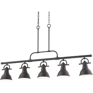 5-Light Indoor Foundry Bronze Linear Kitchen Island Hanging Pendant with Bell-Shaped Bowls