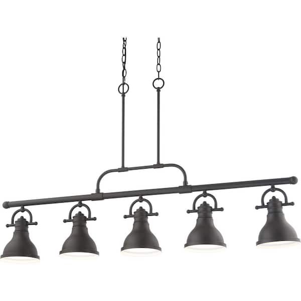 Volume Lighting 5-Light Indoor Foundry Bronze Linear Kitchen Island Hanging Pendant with Bell-Shaped Bowls