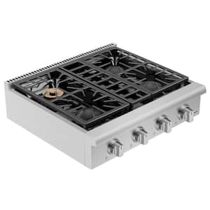 30 in. Gas Cooktop in Stainless Steel with 4 Burners including Power Burners