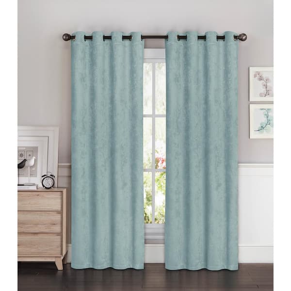 Bella Luna Aqua Faux Silk Extra Wide Grommet Room Darkening Curtain ...