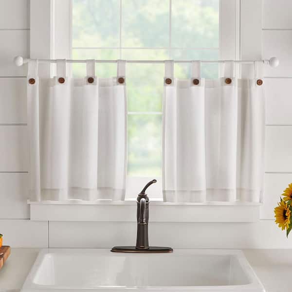Elrene Tucker White Solid Button Cotton 30(in)x24(in) Tab Top Light Filtering Window Tiers (2)