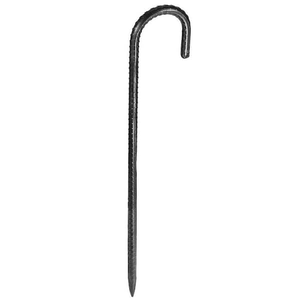 16 in. Rebar Stake Heavy Duty Black J Hook Galvanized Steel Ground Anchors, (16-Pack)