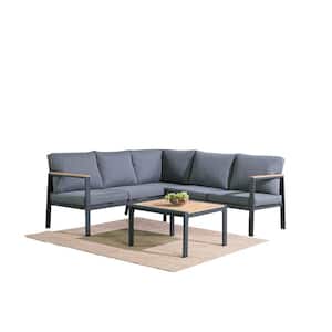 Annie 4-Piece Aluminum Patio Conversation Sectional Seating Set with Dark Grey Cushions