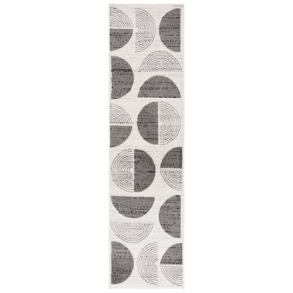 Temple 2 ft. x 8 ft. Ivory/Gray Abstract Geometric Runner Rug