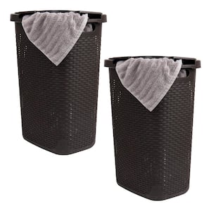 Brown 24.15 in. H x 13.75 in. W x 17.65 in. L Plastic 60L Slim Ventilated Rectangle Laundry Hamper with Lid (Set of 2)