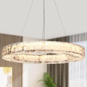Janelreid 1-Light dimmable Integrated LED Chrome Ring Chandelier with Textured Acrylic Shade