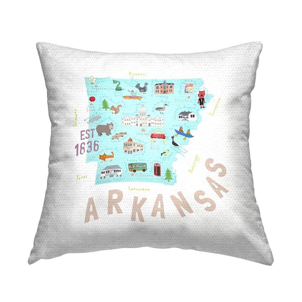 Stupell Industries Casual Arkansas Landmarks Map Multi-Color Square Outdoor Throw Pillow