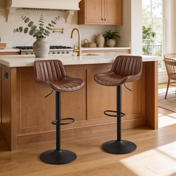 Art Leon Modern Cognac Faux Leather Swivel Adjustable Height Bar