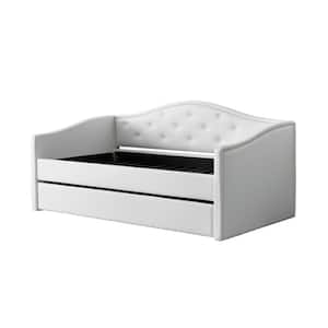 Fairfield White Tufted Leatherette Twin/Single Day Bed with Trundle