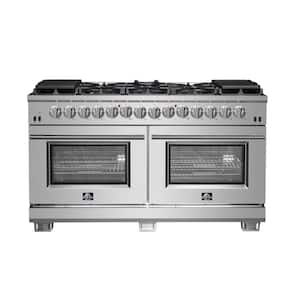 Capriasca Titanium 60" 10 Burner Double Oven Dual Fuel Range with Gas Stove and Electric Oven in. Stainless Steel