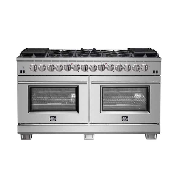 Forno Capriasca Titanium 60" 10 Burner Double Oven Dual Fuel Range with Gas Stove and Electric Oven in. Stainless Steel
