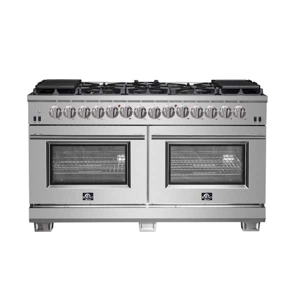 Capriasca Titanium 60" 10 Burner Double Oven Dual Fuel Range with Gas Stove and Electric Oven in. Stainless Steel
