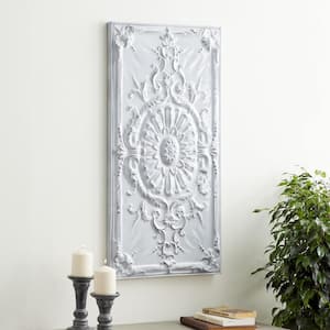 19 in. x  37 in. Metal White Scroll Wall Decor with Embossed Details
