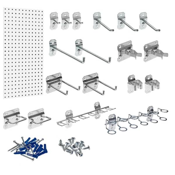 Triton Products 18 in. W x 36 in. H White Steel Square Hole Pegboard with LocHook Assortment (18-Pieces)