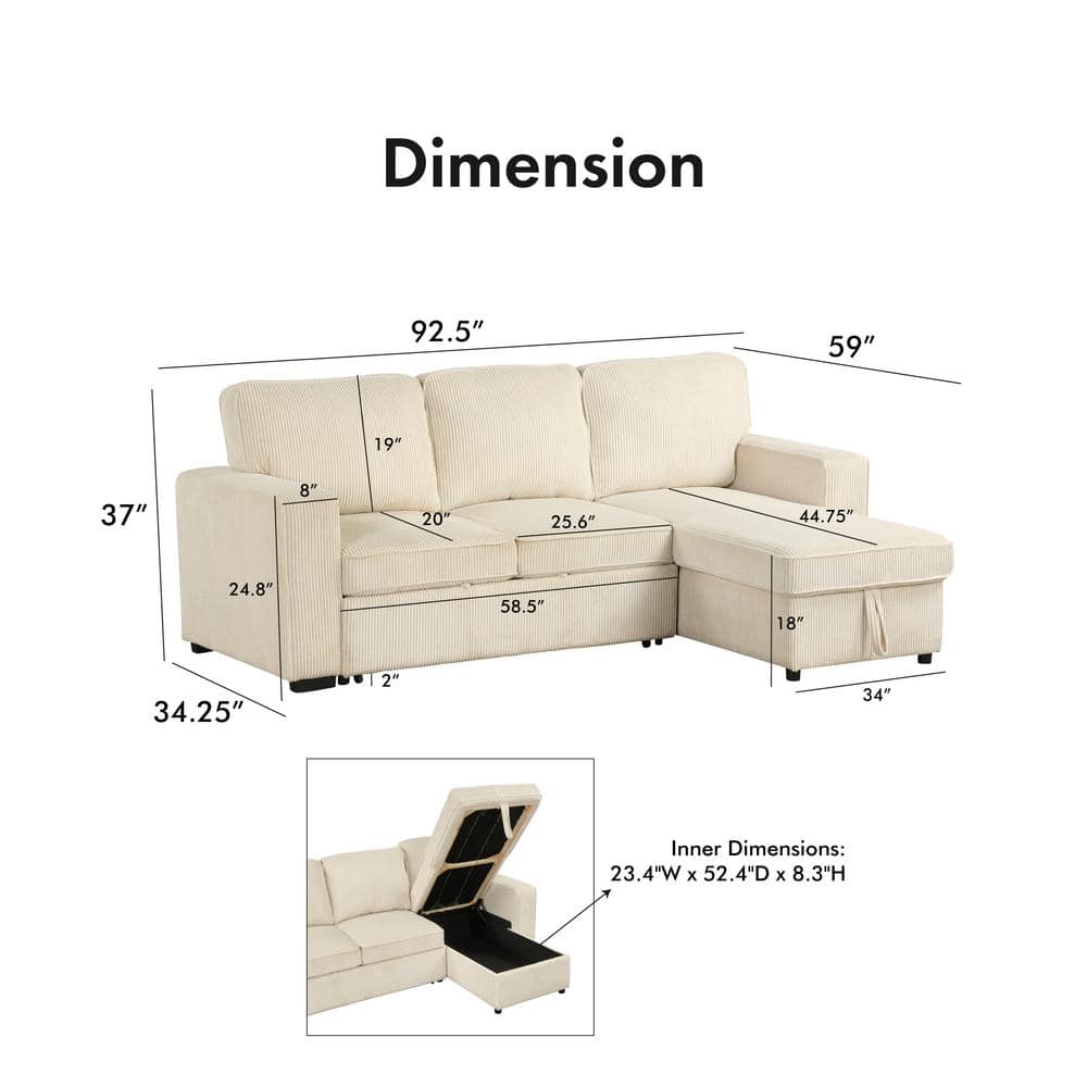 Green Corduroy Fabric Sectional Sofa with Storage Ottoman