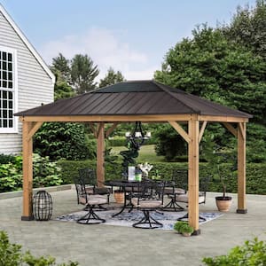 Imani 11 ft. x 13 ft. Cedar Framed Gazebo with Brown Steel and Polycarbonate Hip Roof Hardtop