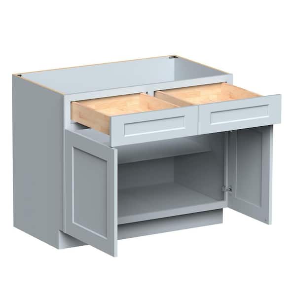 42 in. W x 24. in D x 34.5 in. H Ready to Assemble Floor Base Cabinets with 2-Drawers 2-Doors in Dove Grey