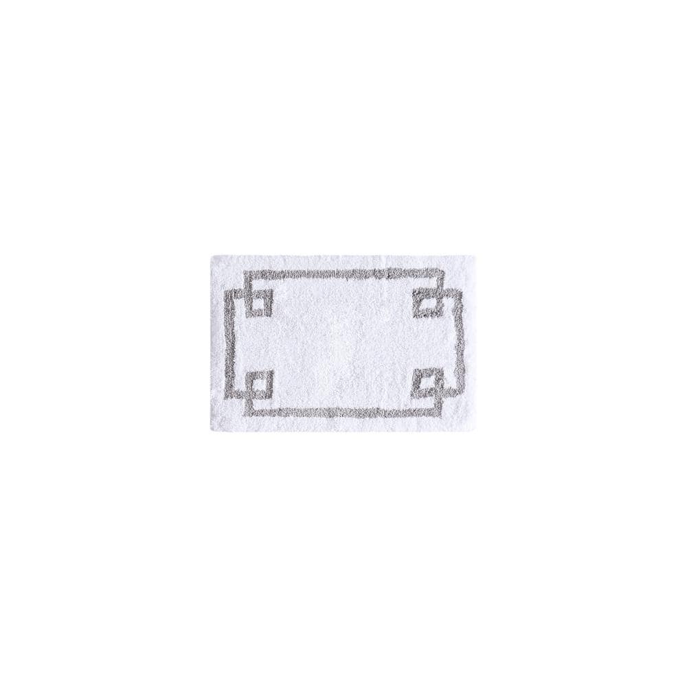 White Cotton Tufted Bath Rug with Gray Border
