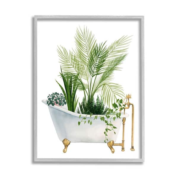Various Plants Greenery Vintage Tub Design By Grace Popp Framed Typography Art Print 14 in. x 11 in.