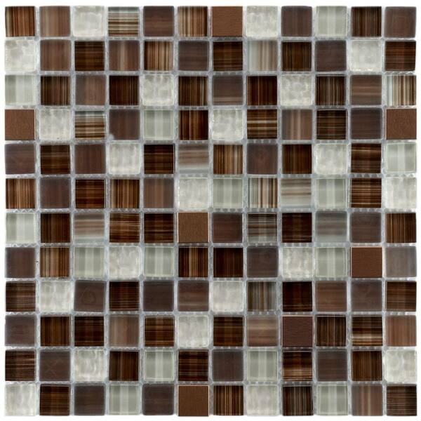 Merola Tile Tessera Square Truffle 11-5/8 in. x 11-5/8 in. x 8 mm Glass and Metal Mosaic Tile