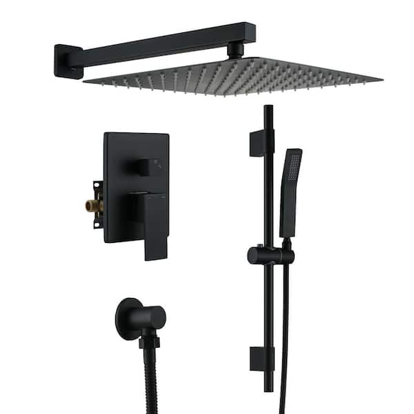 Hlihome 3- -Spray Patterns with 2.5 GPM 12 in. Wall Mounted Square Dual Shower Heads and Handheld Shower Head in Matte Black
