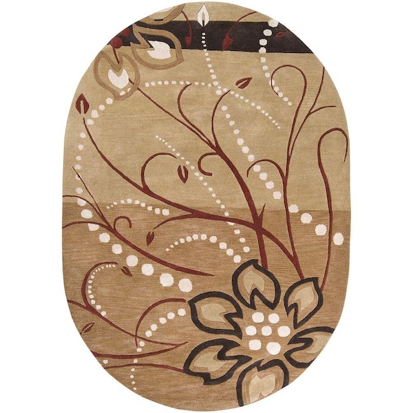 Livabliss Fremont Tan Wool 6 ft. x 9 ft. Oval Area Rug