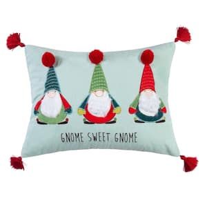 Merry and Bright Gnome for the Holidays Multi-Color Gnome Appliques and Embroidery 14 in. x 18 in. Throw Pillow