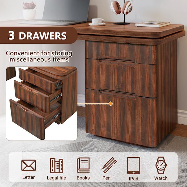 Polibi 90 in. L Shaped Walnut color MDF Wood 360° Wood Rotating