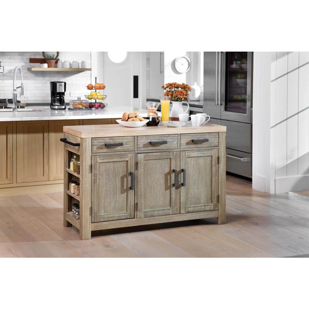 Osp Home Furnishings Cocina Kitchen Island Grey Wash With Wood Top And Frame Bp 4211 0607 The Home Depot