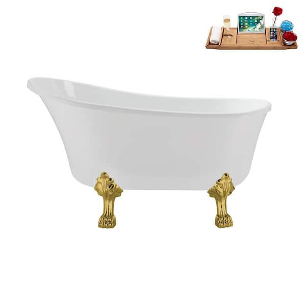 Streamline 51 in. Acrylic Clawfoot Non-Whirlpool Bathtub in Glossy White with Oil Rubbed Bronze Drain and Polished Gold Clawfeet