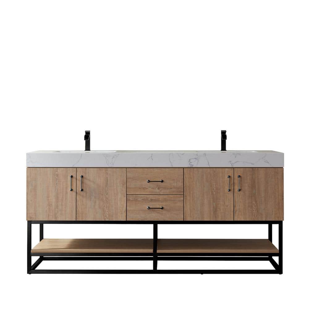 ROSWELL Alistair 72 in. W x 22 in. D x 33.9 in. H Bath Vanity in Oak with White Stone Vanity Top with Basin 889072B-NO-GW-NM - The Home Depot