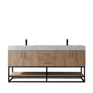 Alistair 72 in. W x 22 in. D x 33.9 in. H Bath Vanity in Oak with White Stone Vanity Top with Basin