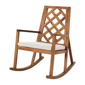 Willow Glen Brown Wood Outdoor Rocking Chair with CushionGuard Beige Cushions
