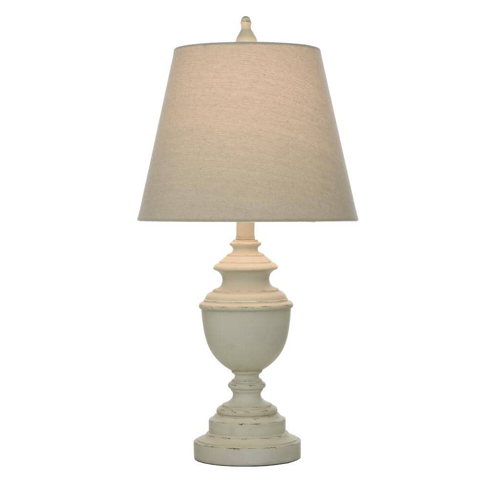 Distressed Cream Polyresin Table Lamp with Fabric Shade, 24" Height