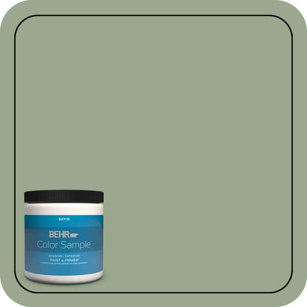 BEHR PREMIUM PLUS 8 oz. #PPU11-05 Pesto Green Satin Enamel Interior/Exterior Paint & Primer Color Sample
