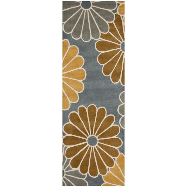 SAFAVIEH Soho Grey/Yellow 3 ft. x 8 ft. Floral Runner Rug