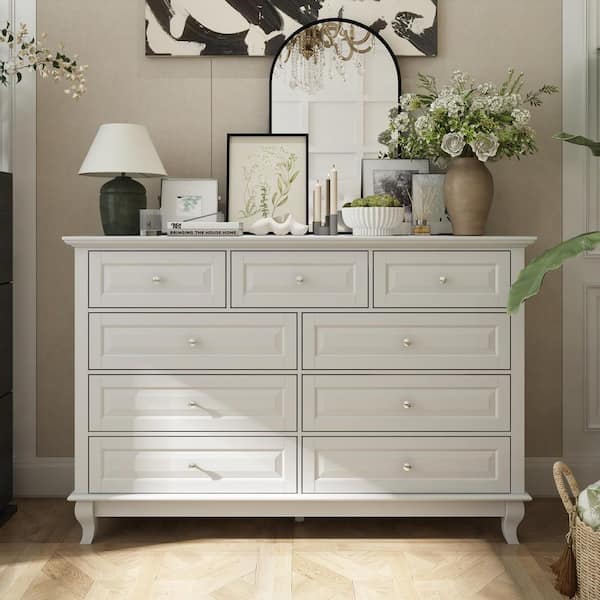 extra wide white dresser Ming Large 8 Drawer Chiffon Lacquered Grasscloth accessories and other essentials Long White 9 Drawer Dresser,