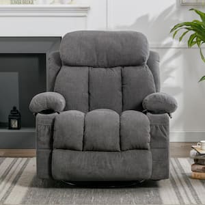 Gray Velvet Manual Recliner Chair, Massage Heated Single Sofa Accent Chair with 360° Swivel Base and 30° Rocking