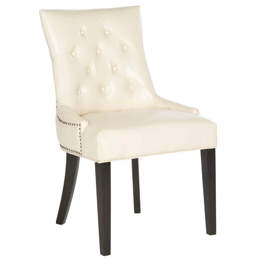 Flat Cream Leather Parsons Dining Chairs with Wood Legs, Set of 2