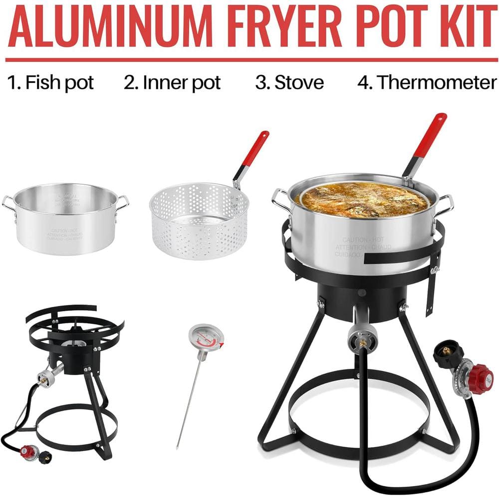 Lafati X 10 Qt Propane Outdoor Fish Fryer Set 50,000 BTU, Aluminum Seafood Boiler Steamer Kit, Crawfish Fish Fryer Stock Pot.