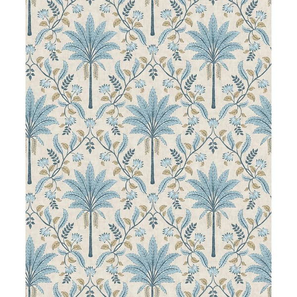 Walls Republic Blue Trellis and Focal Palm Trees Print Non Woven Non-Pasted Textured Wallpaper 57 sq. ft.