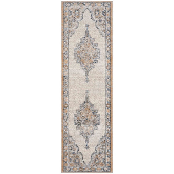 Nourison Concerto Grey/Light Blue 2 ft. x 8 ft. Bordered Traditional Kitchen Runner Area Rug
