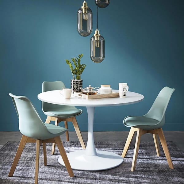Homy Casa CLIFT White Dining Room Round Dining Table