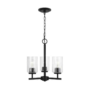 Oslo 15 in. 3-Light Midnight Matte Black Transitional Contemporary Chandelier with Clear Seeded Glass Shades