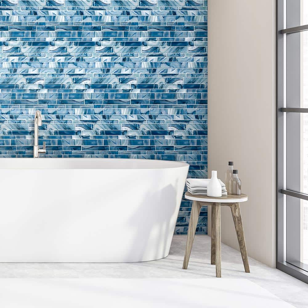 Lake Blue Agate Inspired Glass Mosaic Wall Tile Sample