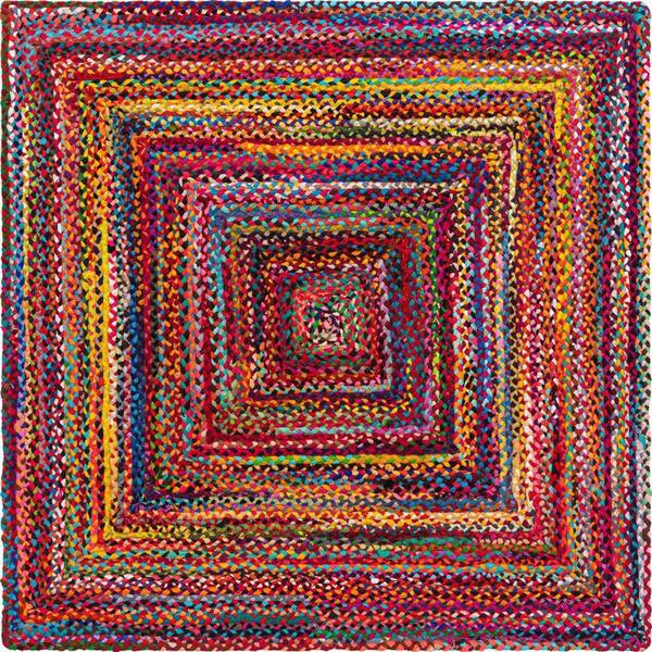 Unique Loom Braided Chindi Layer Multi 6 ft. 1 in. x 6 ft. 1 in. Area Rug