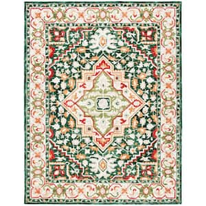 Aspen Green/Red 8 ft. x 10 ft. Border Floral Medallion Area Rug