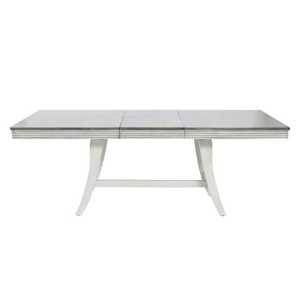 LuxenHome Off White Wood 59 in. 4 Legs Dining Table (Seats 4)